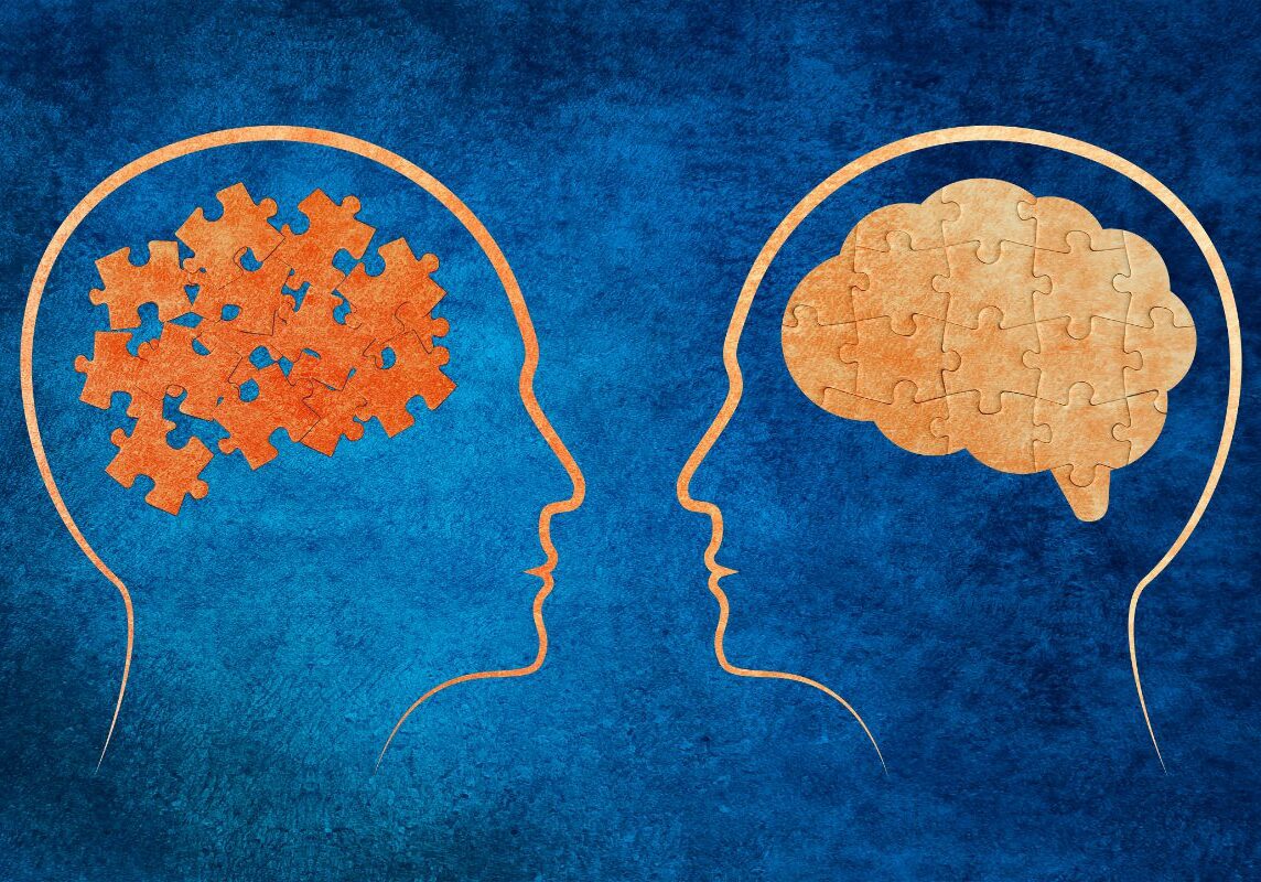 A puzzle piece is in the shape of two heads.