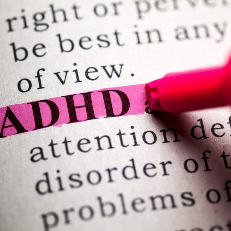 A pink marker is on the word adhd
